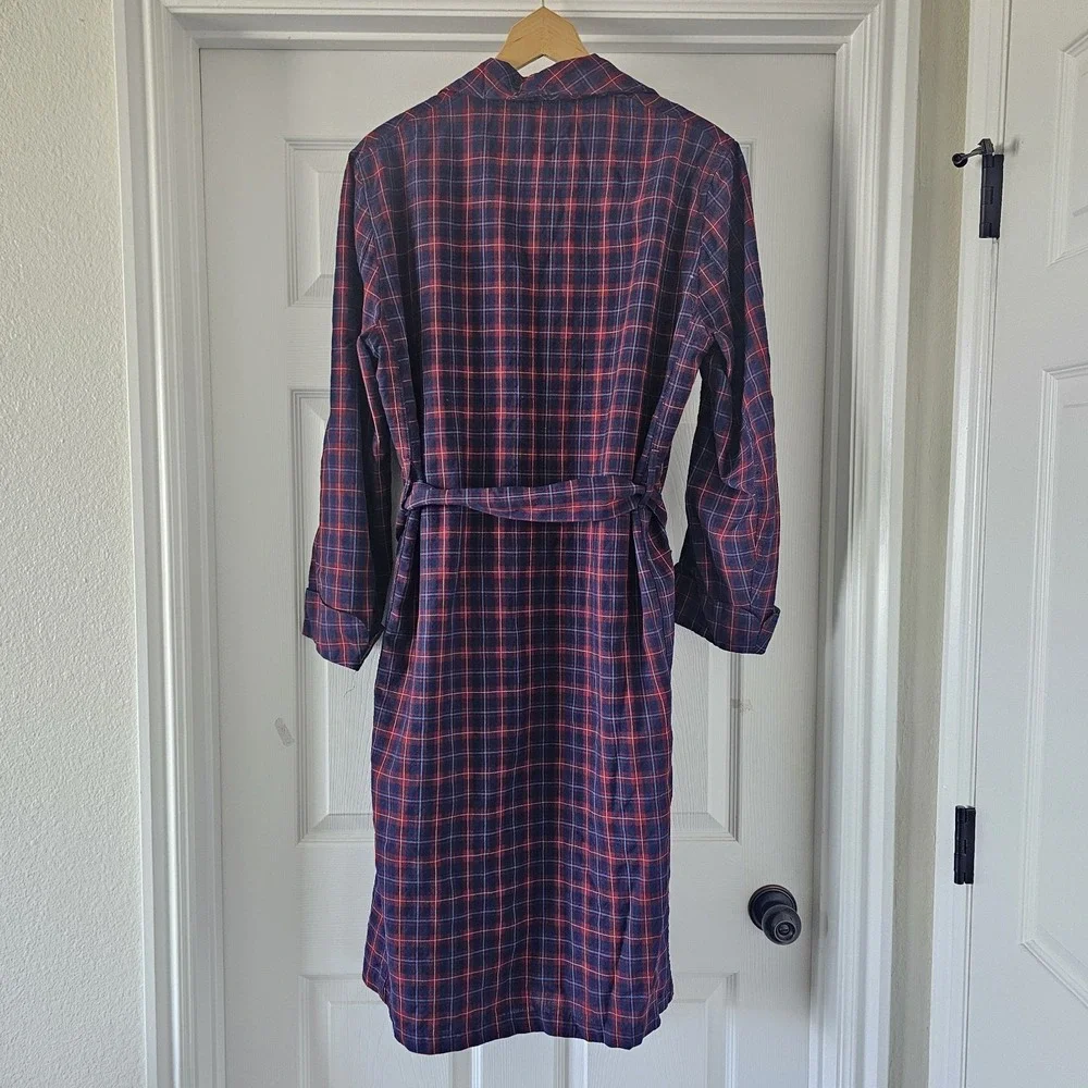 Vintage Pendleton Virgin Wool Robe Navy Red Plaid Belted Medium Portland OR #4